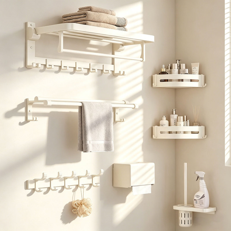 Red Phoenix Towel Rack Bathroom Storage Rack Cream Style Space Aluminum Bath Towel Rack Bathroom No-Drill Hanging Set