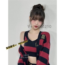 Peach Clothes Womens Miao Zhang College Striped Yuanying Contrast Color Jacket New Year