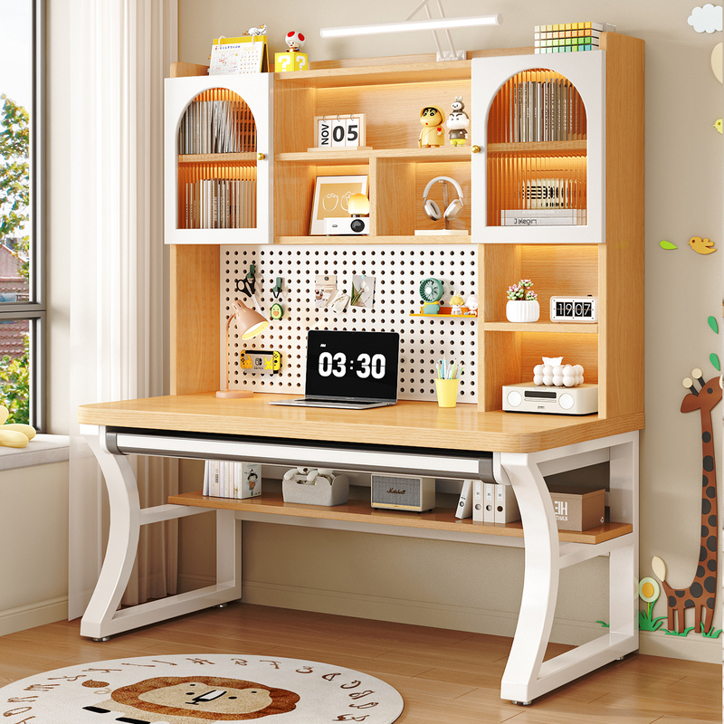 Cream-Style Children's Study Table, Desk, Bookshelf Combination, Integrated Table, Student Writing Desk, Office-Specific Computer Desk Cream-Style Children's Study Table, Desk, Bookshelf Combination, Integrated Table, Student Writing Desk, Office-Specific Computer Desk