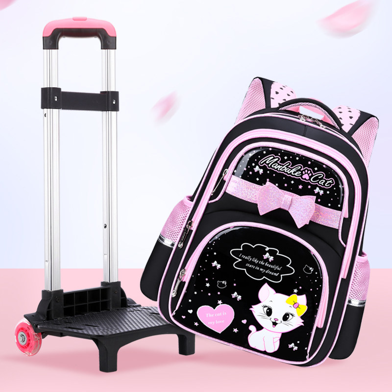 Stair-Climbing Trolley Schoolbag for Female Elementary School Students in Grades 2-6, Junior High School Students, Large Capacity, Easy to Reduce Burden, Six-Wheel Backpack