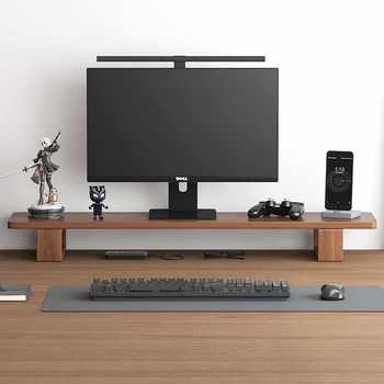 Monitor computer elevated desktop shelf shelf office desk solid wood storage bracket desktop computer stand