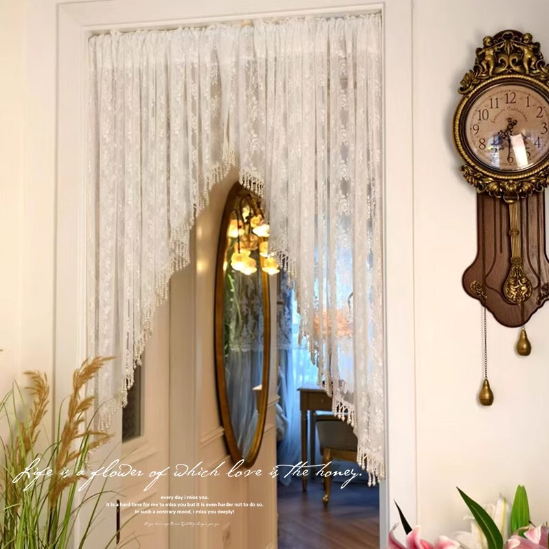 Punch-Free Curtain French Style Embroidered Lace Half Door Curtain Accessible Luxury Bedroom Bathroom Partition Creative Entrance Door Curtain Punch-Free Curtain French Style Embroidered Lace Half Door Curtain Accessible Luxury Bedroom Bathroom Partition Creative Entrance Door Curtain