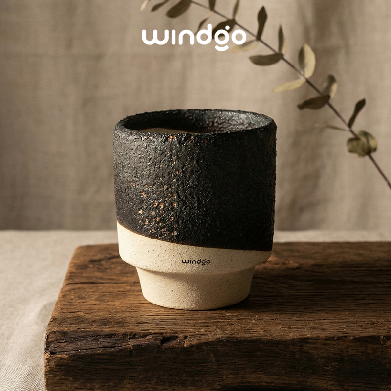 Windgo Matte Simple Ceramic Flower Pot Black Dark Gradient Round Exquisite Indoor Decoration Plant Container