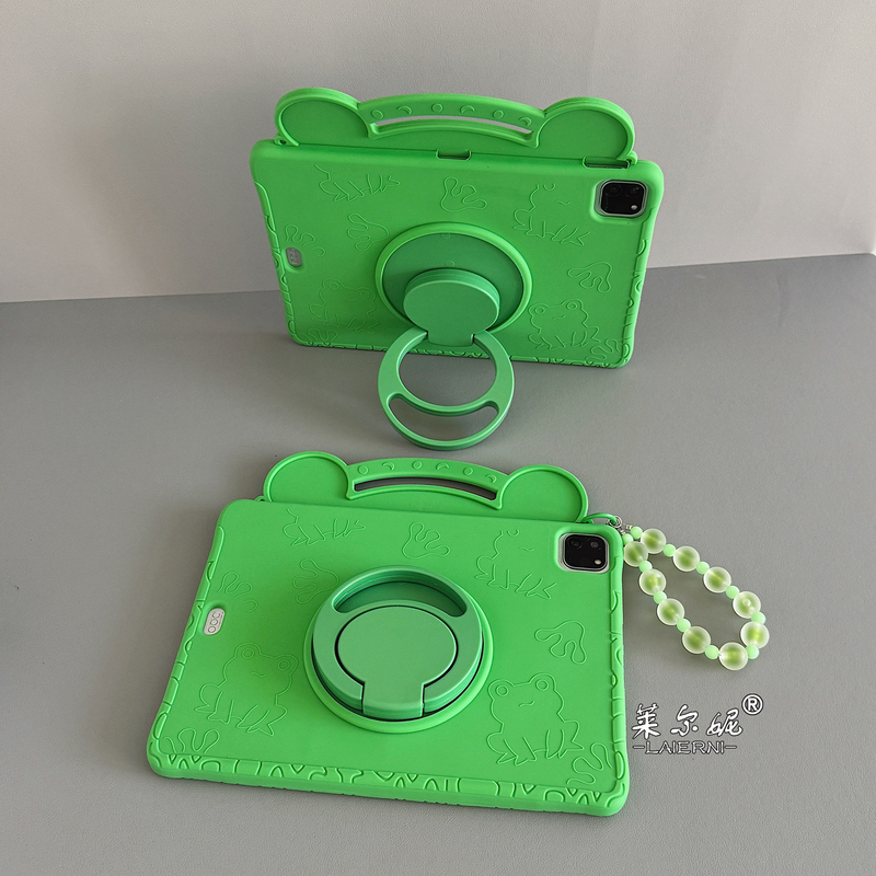 Cartoon Green Frog Suitable for Apple iPad 11 Protective Case Air5/6 Anti-Fall 360-Degree Rotating Stand 10.2inch New Tenth Generation Tablet Case Pro11 Soft Silicone 10.9inch Mini Female