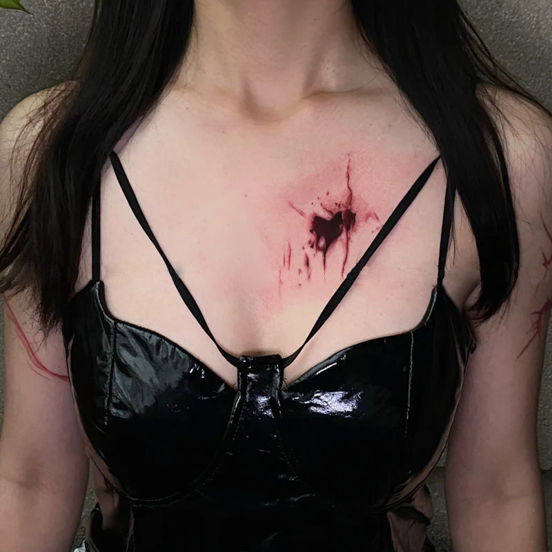 Dark, blood-red, colorful, beautiful collarbone tattoo stickers for Halloween, pure and alluring, niche, powerful, long-lasting, washable for students.
