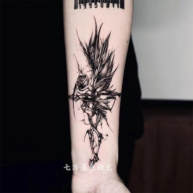 Rose Wings Herbal Juice Tattoo Stickers for Men and Women, Semi-Permanent, Waterproof, Long-Lasting, High-End, Handsome Black Rose Trend Rose Wings Herbal Juice Tattoo Stickers for Men and Women, Semi-Permanent, Waterproof, Long-Lasting, High-End, Handsome Black Rose Trend