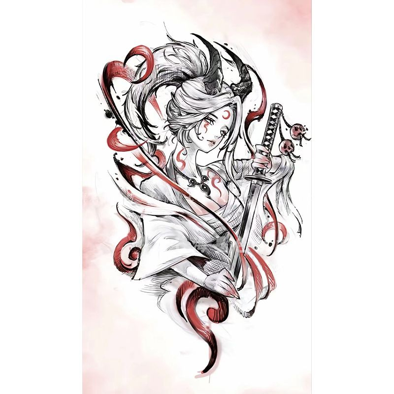 Chinese Style Anime Arm and Thigh Student Style Disposable Washable Colorful Tattoo Stickers for Men and Women, Long-Lasting Waterproof Large Designs