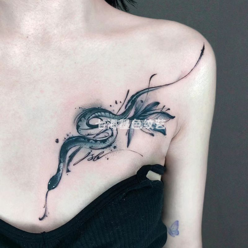 Stream of Consciousness Snake Herbal Tattoo Sticker Semi-Permanent European and American Style High-Value Sexy Hot Girl Pure Desire Chest Collarbone Waterproof