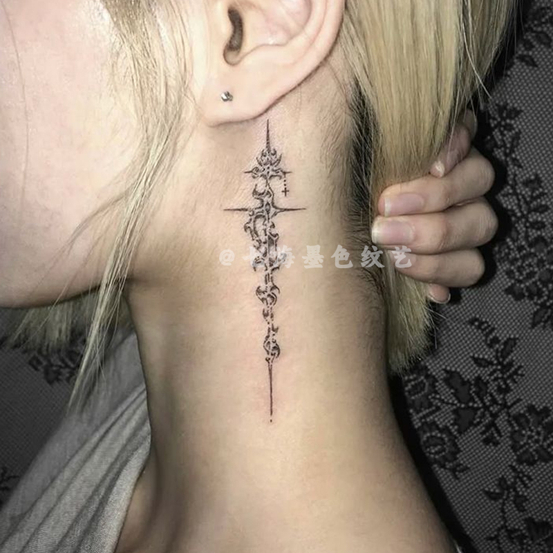 Thorn Ear Bone Cross Herbal Tattoo for Men and Women, Waterproof, Long-Lasting, Personalized, Simple, European and American Style, Juice Semi-Permanent Sticker