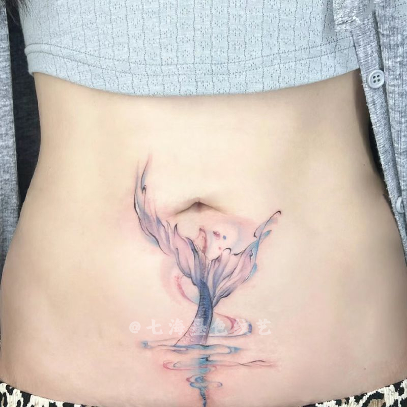 Sexy Back and Abdomen Colorful Tattoo Stickers Hot Girl Mermaid Tail Arm Female Waterproof Long-Lasting Lower Abdomen Scar Cover Stickers