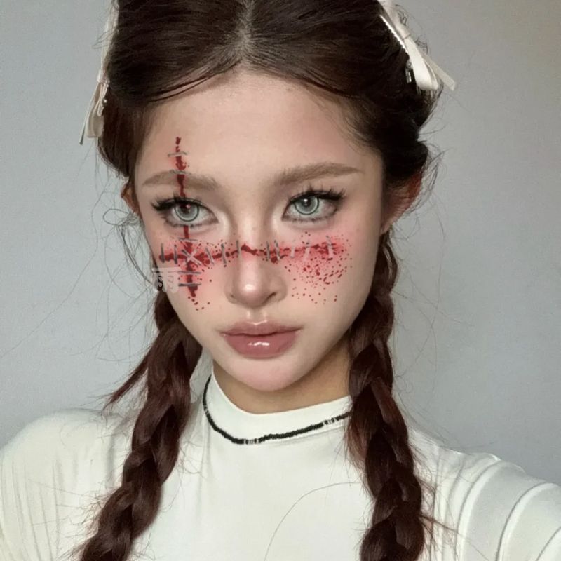 Halloween Blood-Stained Dark Stitched Makeup Tattoo Stickers Cos Realistic Atmosphere Photo Shoot Washable Halloween Blood-Stained Dark Stitched Makeup Tattoo Stickers Cos Realistic Atmosphere Photo Shoot Washable