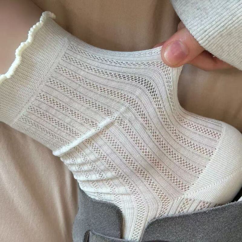 2026 Popular Women's Socks, Summer Thin Style, Ruffled Edge, Stacked Socks, Mesh, Sweet Ballet Style, Mid-Calf Socks, High Aesthetic Value