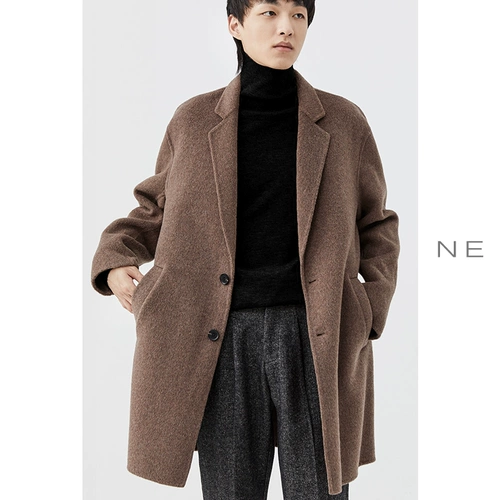 Двусторонное демисезонное трендовое мужское шерстяное пальто, в корейском стиле