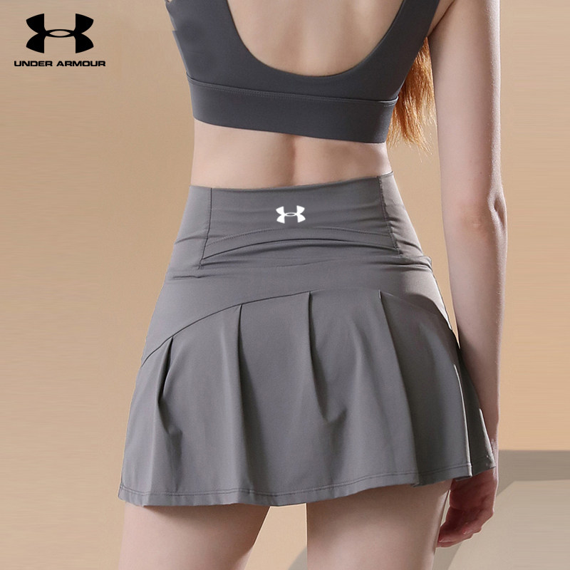 アンダーアーマー レディース スポーツスカート、ヨガ フィットネス トレーニング テニススカート、ハイウエスト、露出防止、バドミントン プリーツスカート