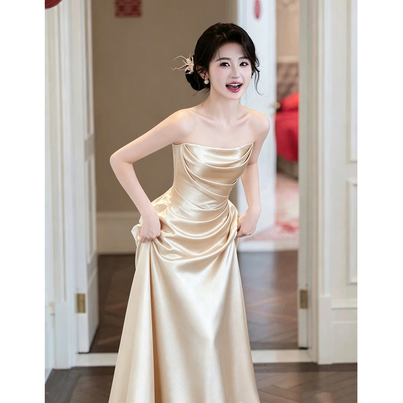 Engagement Dress 2026 New Style Strapless Hostess Coming-Of-Age Ceremony Banquet Elegant Bride Toast Dress Homecoming Banquet Casual Wear Engagement Dress 2026 New Style Strapless Hostess Coming-Of-Age Ceremony Banquet Elegant Bride Toast Dress Homecoming Banquet Casual Wear