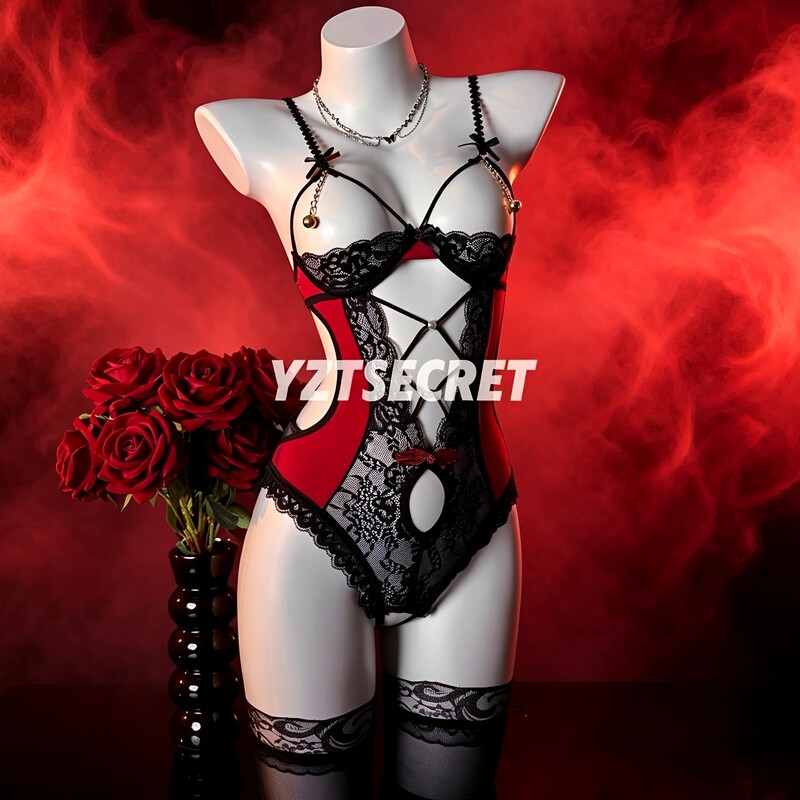 A Sexy One-Piece Outfit with Bells in the Style of "Flaming Night" for a Date, Qqny Seductive Lingerie A Sexy One-Piece Outfit with Bells in the Style of "Flaming Night" for a Date, Qqny Seductive Lingerie
