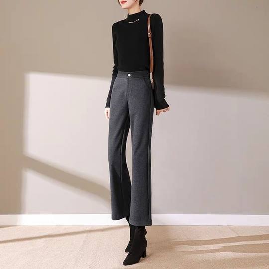 Pantalones de madrastra, pantalones de bota de lana ajustados de cintura alta, estilo pequeño, cálidos y versátiles, informales, de nueve puntos, nuevo estilo, 2025