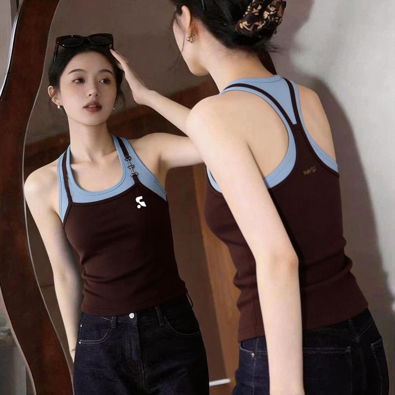 Official Genuine Rr Vephf Fake Two-Piece Camisole for Women, Summer Design, Niche Outerwear, Slim-Fit Sleeveless Top Official Genuine Rr Vephf Fake Two-Piece Camisole for Women, Summer Design, Niche Outerwear, Slim-Fit Sleeveless Top