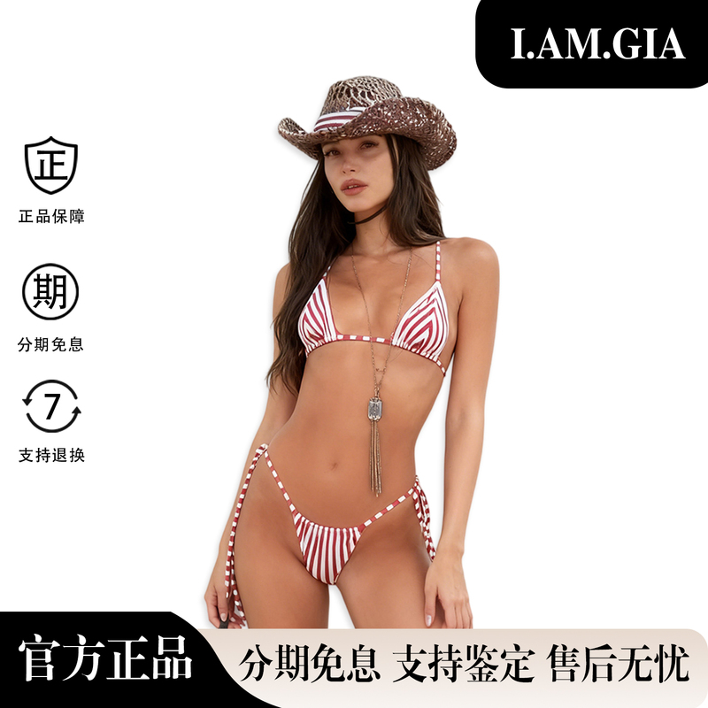 【Authentic in Stock】I.Am.Gia Sexy Beach Red and White Striped Three-Point Tie Bikini Set 【Authentic in Stock】I.Am.Gia Sexy Beach Red and White Striped Three-Point Tie Bikini Set