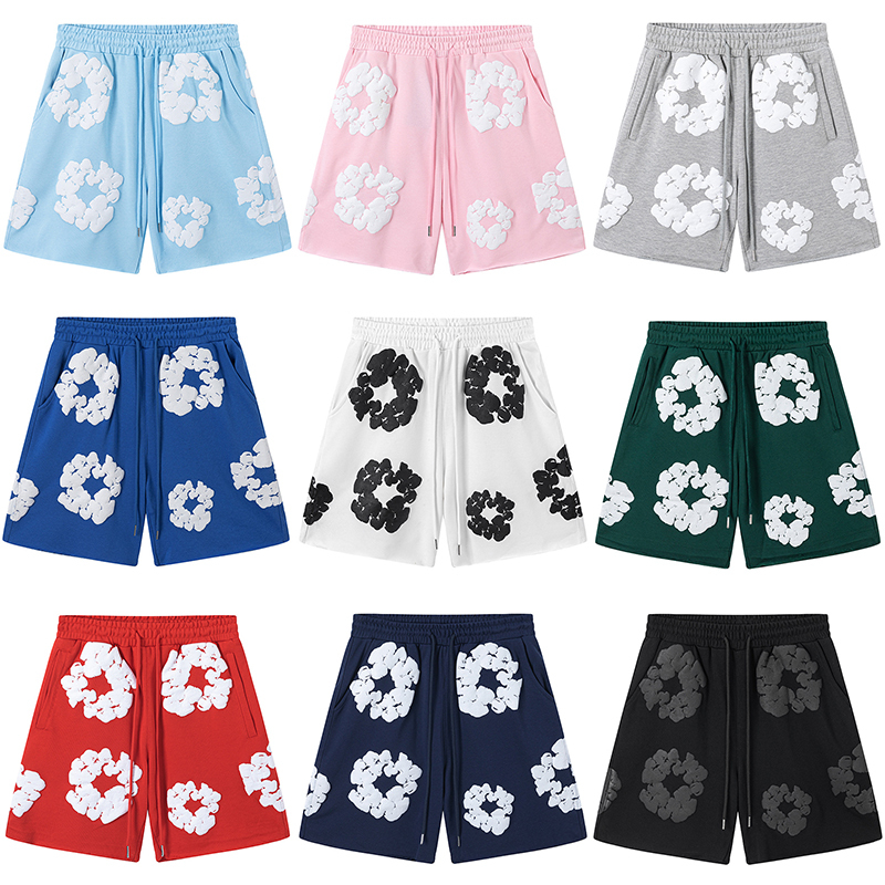 High-Quality Kapok Foam Printed American-Style Niche Pure Cotton Sports Shorts for Men and Women, Beach Casual Shorts