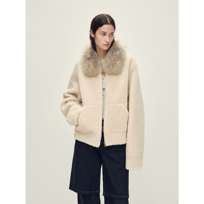 Fu Zhi'En Hokkaido Love Song Merino Fur Integrated Patchwork Layered Dyed Raccoon Fur Collar Fur Coat