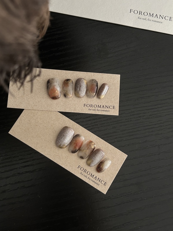 Foromance.【Flowering Mountains】Broken Silver, Rouge, Gilded, Short Oval Nail Form