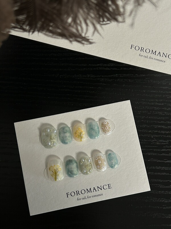 Foromance.【Green Glaze】Mint Green Light Blue Misty Texture Short Square Flat Nail Friendly