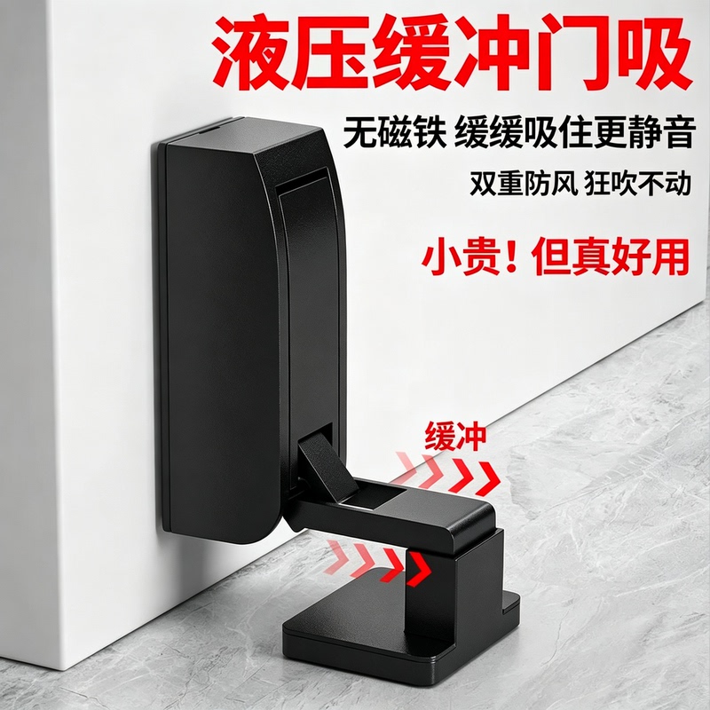 No-Drill Hydraulic Buffer Door Stopper, New Windproof Damping Floor Suction, Anti-Collision Bathroom Gadget, Silent Door Stopper