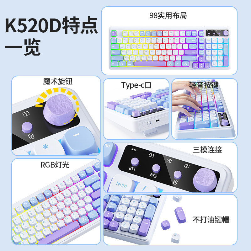 Bow Premium Three-Mode Wireless Bluetooth Wired Keyboard and Mouse Set, Universal for Mobile Phones and Computers, Silent Typing, 98 Keys