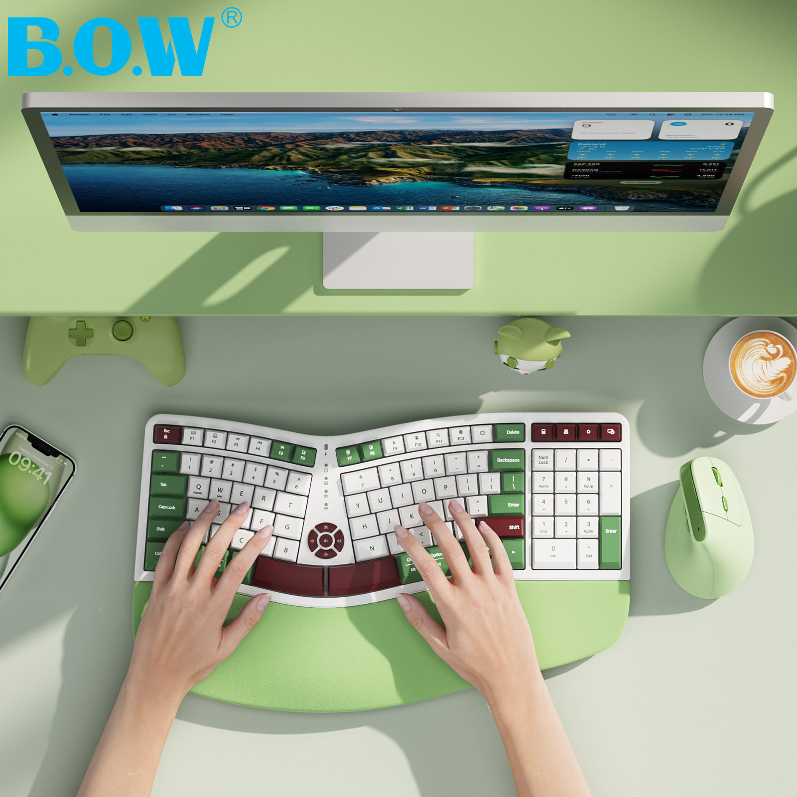 Bow Premium Ergonomic Wireless Keyboard and Mouse Set, Universal for Laptops and Desktop Computers, Silent Typing