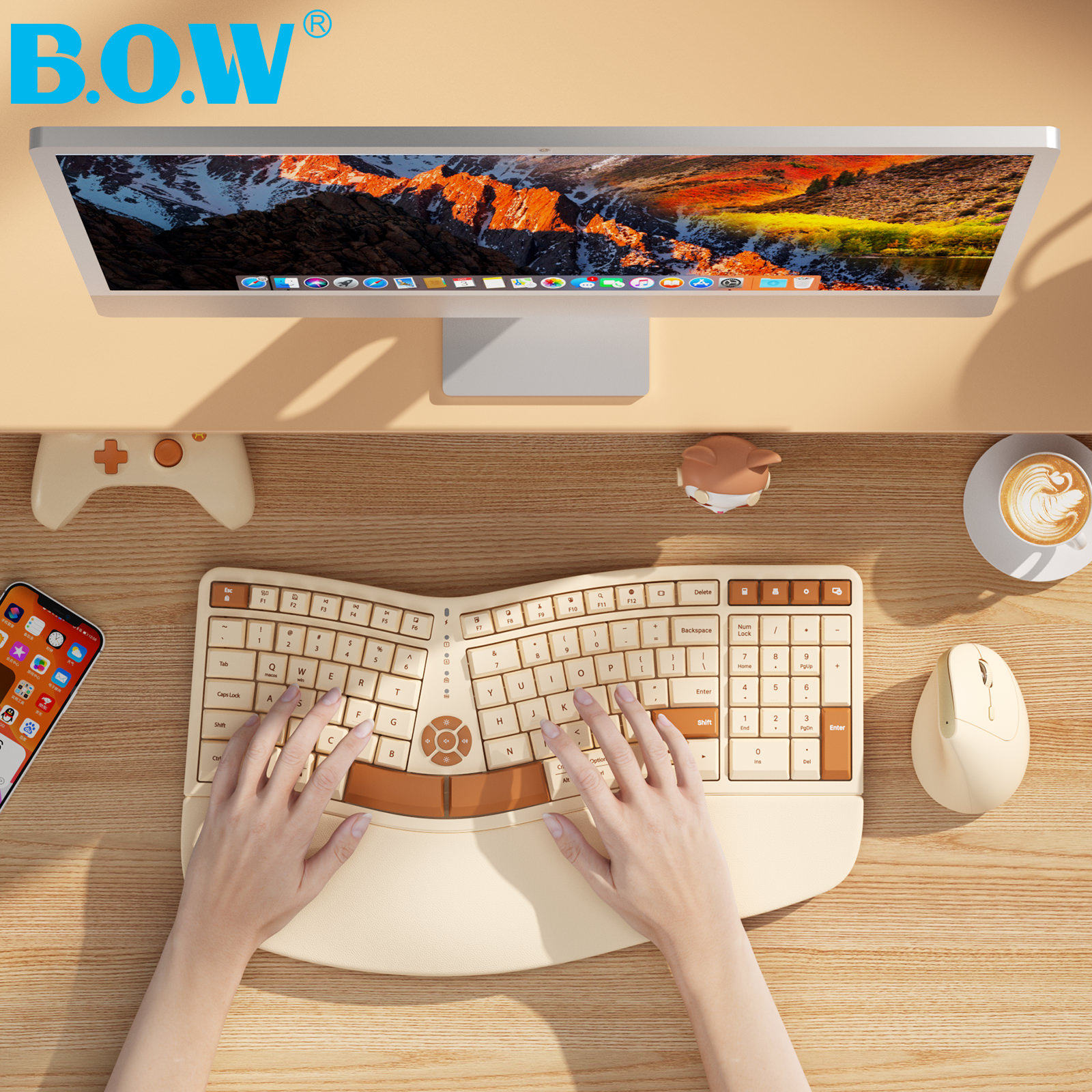 Bow Premium Ergonomic Wireless Keyboard and Mouse Set for Laptop and Desktop Computers, Suitable for Girls' Office Use