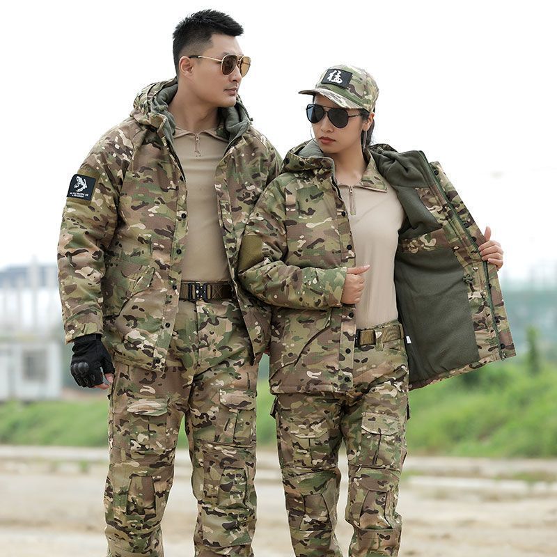 Winter Fleece Jacket for Men and Women, Military-Style Python-Pattern Camouflage Tactical Suit, Fleece-Lined and Thickened Outdoor Mountaineering Clothing, Trendy
