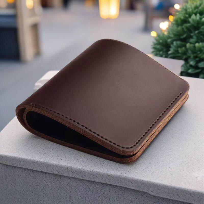 Retro Style Handmade Simple Short Wallet Unisex Horizontal Wallet Stitched Brown Multi-Functional Wallet