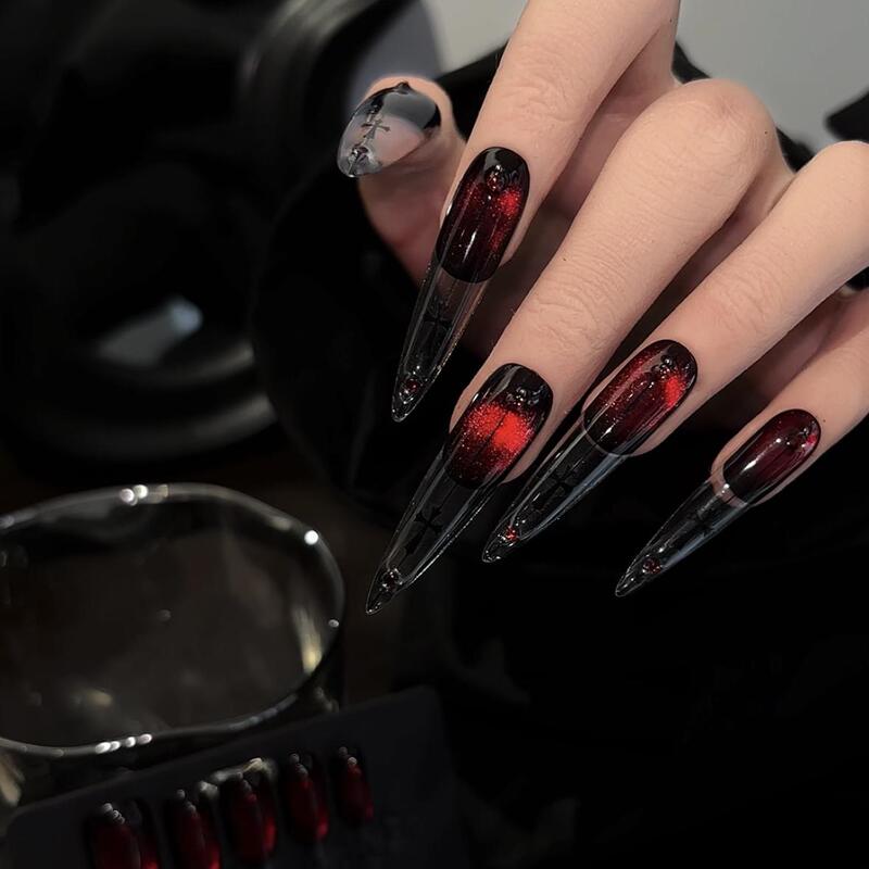 Geqin【Blood Palace】Dark Gothic Style European and American High-End Wearable Nails Blood Mary Cat Eye Wearable Nails