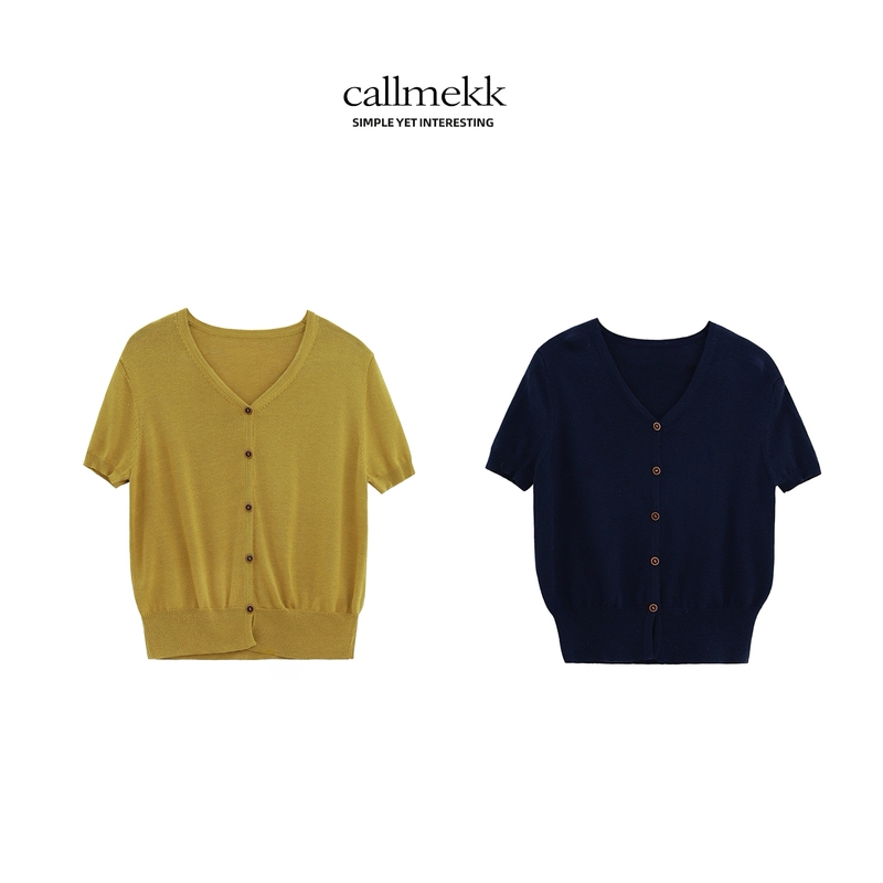 【Callmekk】 "Relaxed and Comfortable" Tencel Wool Short-Sleeve Top for Women, Summer Simple Slimming Knitted Cardigan