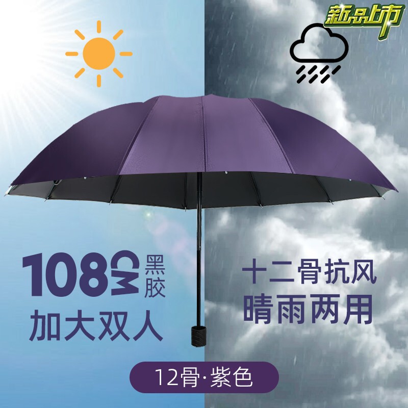 Susino Plum Blossom Umbrella, Large Manual Rain Umbrella for Men, Reinforced Folding Umbrella, Double Umbrella, Dual-Use for Sun and Rain, Sun Protection Umbrella, Sun Umbrella