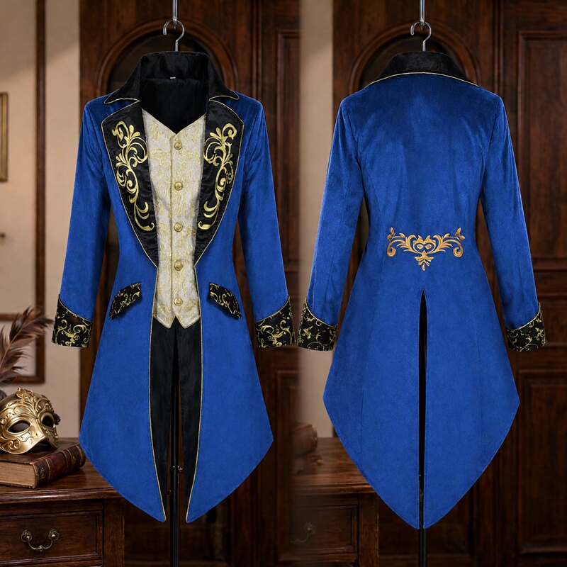 Men's Steampunk Tailcoat Medieval Gothic Frock Coat Court Tailcoat Daily Wear Waist-Cinched Style