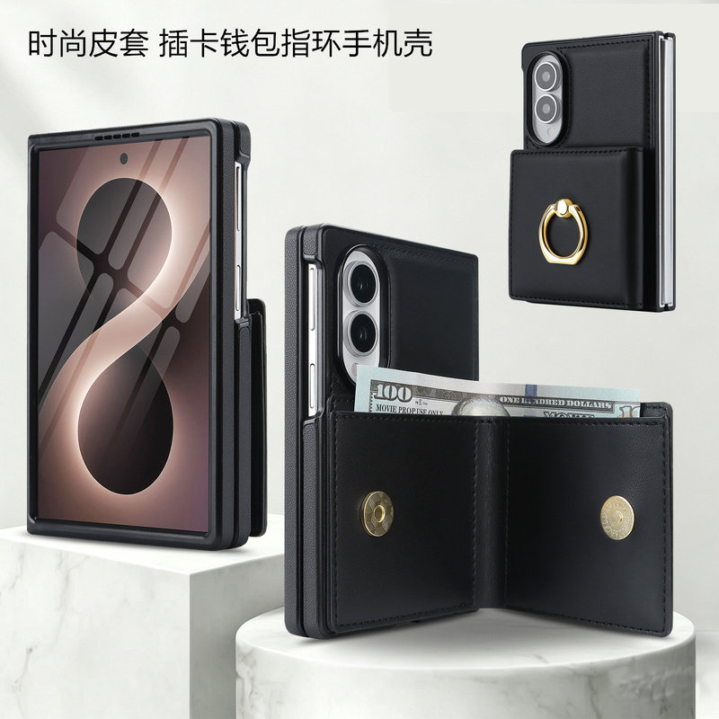 Cowhide Leather Case Suitable for Samsung Galaxy Z Fold 8 Phone Case with Card Slot Wallet Leather Cover with Ring Z Fold 8 Ultra Business High-End Feel Standable Skin-Friendly Leather Texture Anti-Drop Protective Case