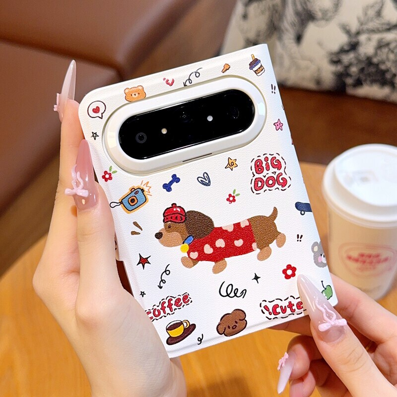 Creative Sunglasses Dog Flip Cover Notebook-Style Case for Huawei Puraxmax, High-End Lambskin Luxury Trendy Brand Creative Purax2 Dual-Axis Full-Cover Detachable Anti-Drop Protective Case