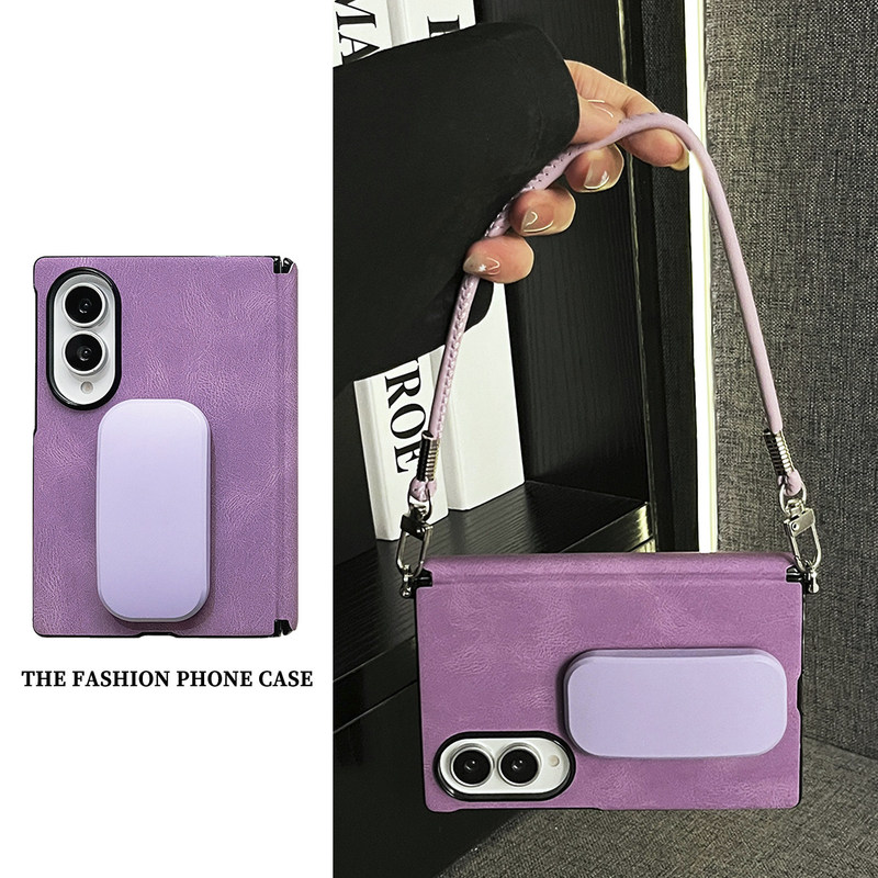 Korean-Style Purple Premium Leather Case for Samsung Galaxy Z Fold8 with Sliding Stand, Z Fold7 with Short Handle, Z Fold6 with Front Frame Protection, W26 Simple and Gentle Style, Anti-Drop Korean-Style Purple Premium Leather Case for Samsung Galaxy Z Fold8 with Sliding Stand, Z Fold7 with Short Handle, Z Fold6 with Front Frame Protection, W26 Simple and Gentle Style, Anti-Drop
