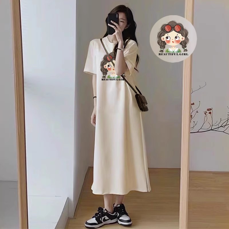 孕妇夏季短袖连衣裙韩系休闲慵懒风t恤裙子宽松大码过膝长裙纯棉 — 14