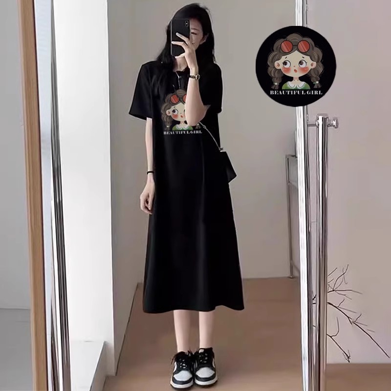 孕妇夏季短袖连衣裙韩系休闲慵懒风t恤裙子宽松大码过膝长裙纯棉 — 15