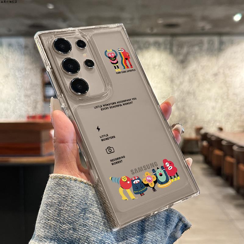 Suitable for Samsung S26Ultra Phone Case, Cartoon New Model S25+ Camera Little Monster Galaxy Protective Case, Transparent S23Plus High-End Fashion Fe Creative Cartoon S24 Silicone Protective Case