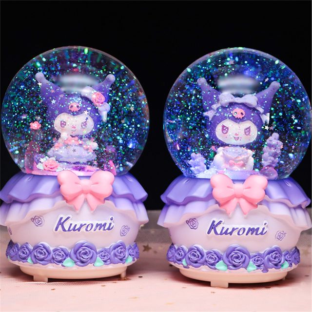 Kuromi Luminous Crystal Ball Rotating Music Box Ornament Music Box Children's Day Gift for Ten-Year-Old Girls