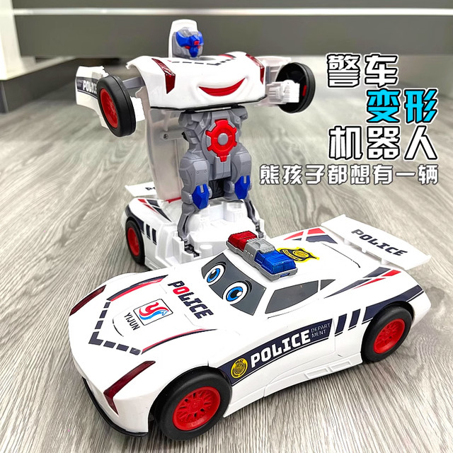 Children's Transformation Car Toy Douyin Same Electric Stunt Police Car Robot Children's Birthday Gift with Music