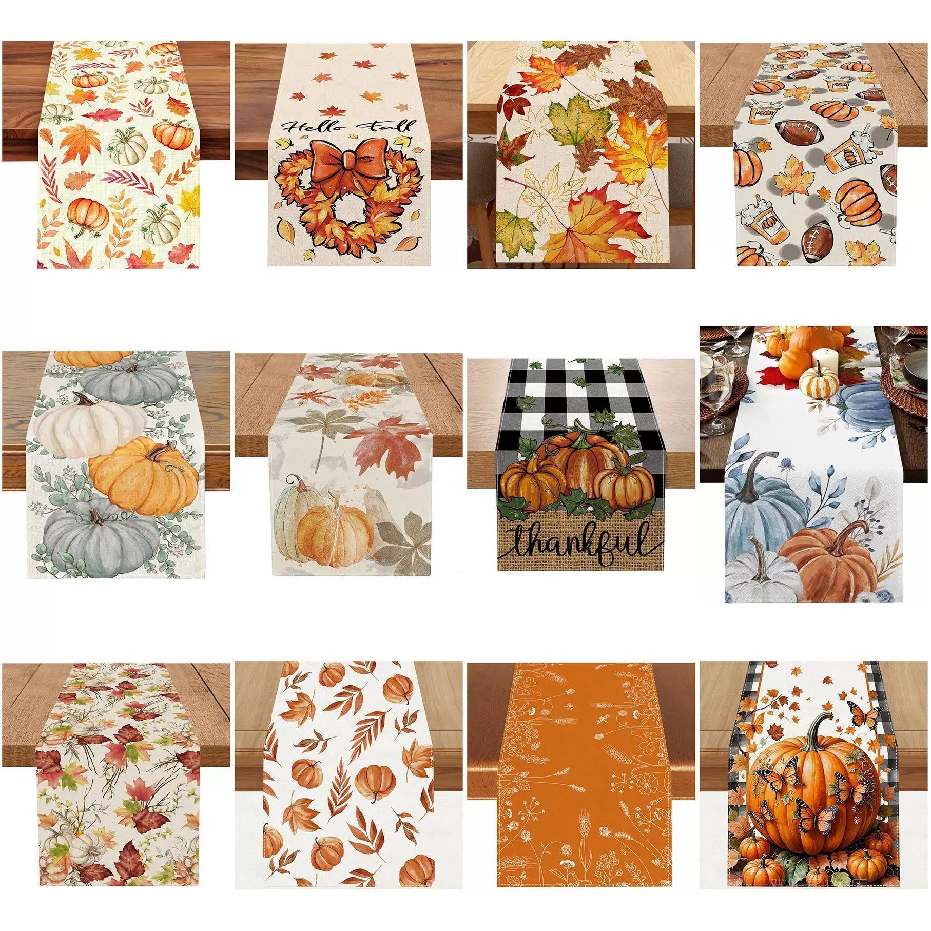 Thanksgiving tablecloth new autumn table runner pumpkin maple leaf linen printed tablecloth living room dining room decoration