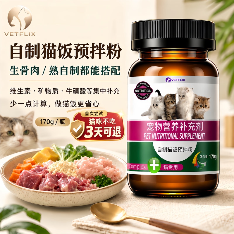 Hong Kong Vetflix Wei Fei Cat Food Premix Powder LAOSHU Cat Food Raw Meat and Cooked Cat Food Gold Powder Silver Powder 170g