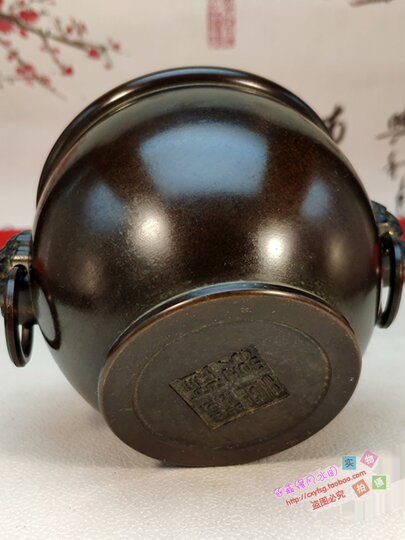 纯铜聚宝盆狮耳带环紫铜包浆光身故宫狮缸耳炉烟灰缸大号家用摆件