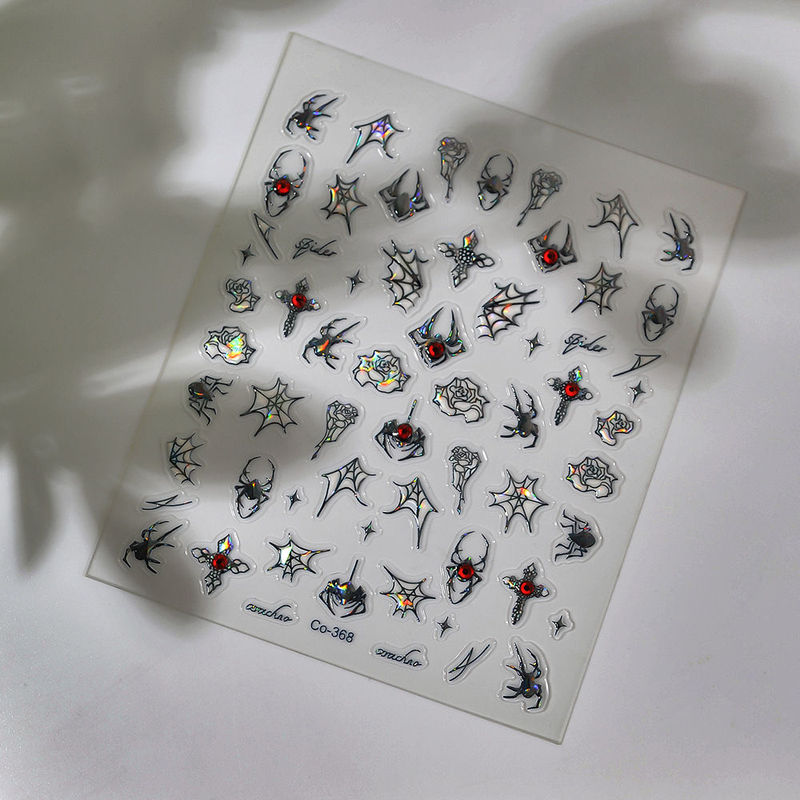 Sweet and Cool Spicy Girl Nail Stickers Dark Style Spider Popular Embossed Shell Liquid Aurora Nail Stickers High-End Adhesive