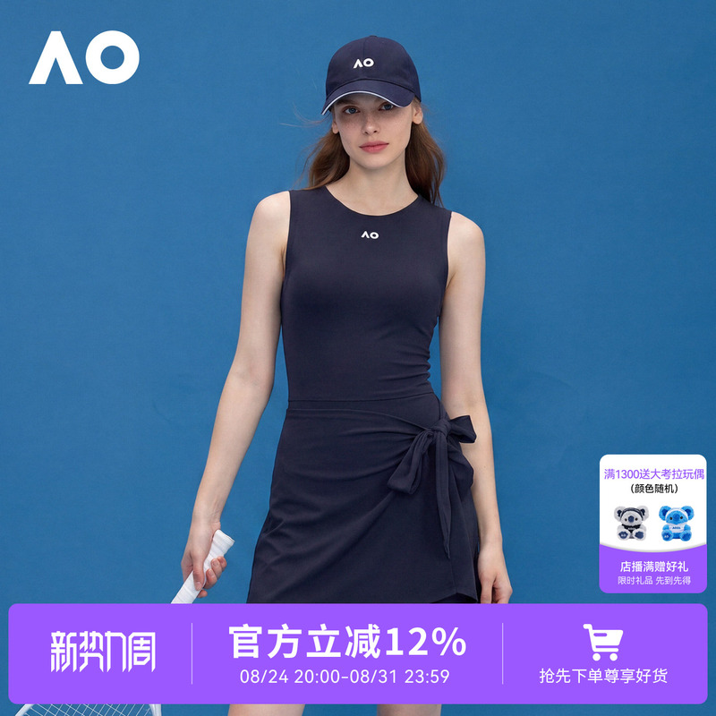 Ao Australian Open Sports Dress Wrap-Around U-Shaped Back Tennis Dress Women's New Moisture-Wicking Sleeveless One-Piece Dress